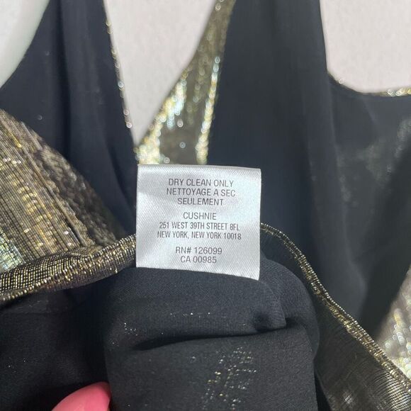 CUSHNIE Blouse Metallic Cowl Neck Open Back Halter Top Silk Lurex in Gold Size 2 - Picture 9 of 10